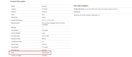 asin in the product information