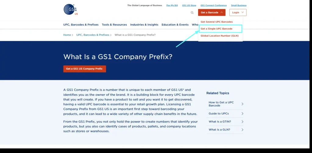 Single UPC barcode menu option