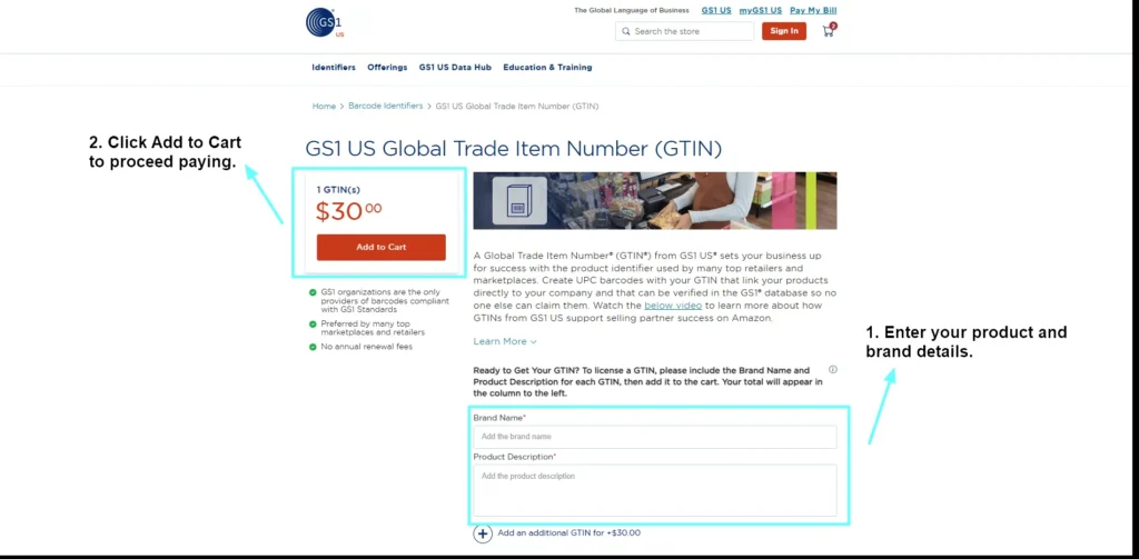 GTIN purchase with product details