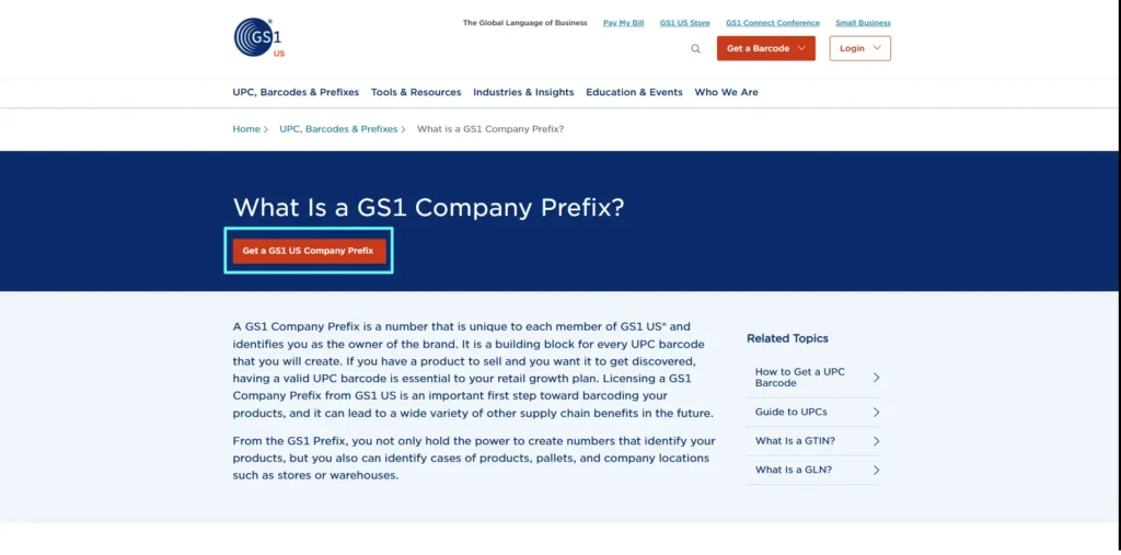 GS1 Company Prefix info page