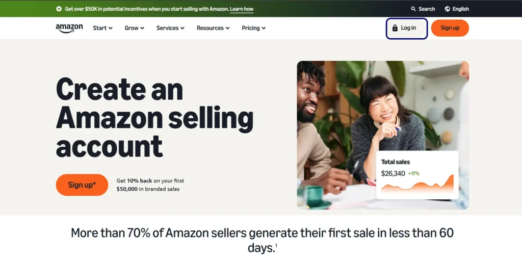Create Amazon seller account page