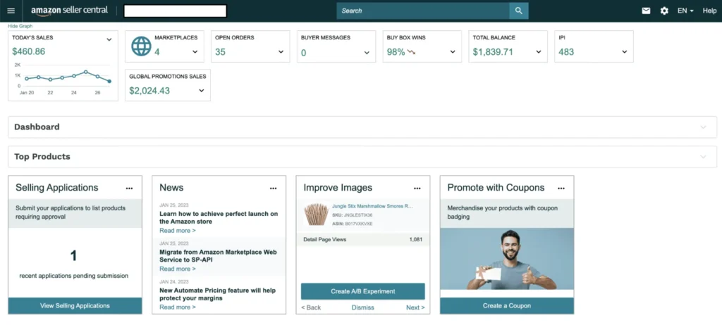 amazon seller account dashboard