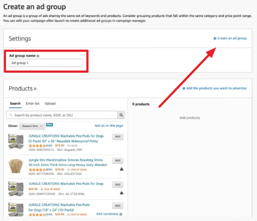 create an ad group